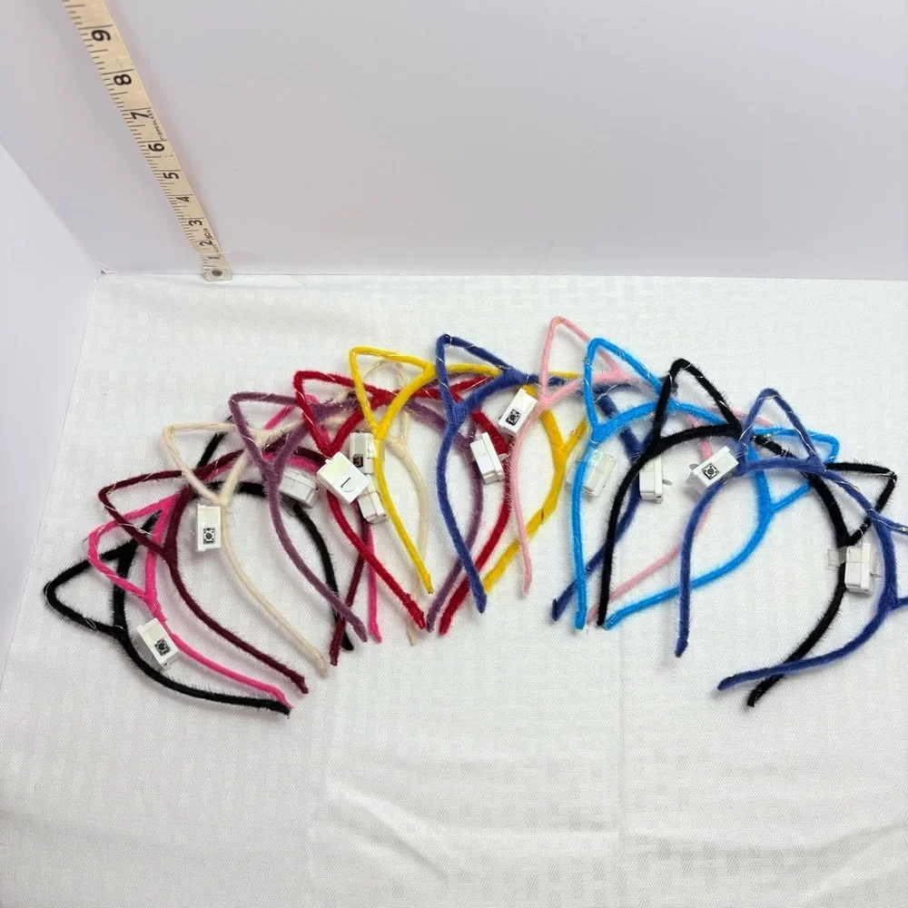 A Dozen of Brand New! Fuzzy Cat Light up Ear Headbands - Assorted Colors